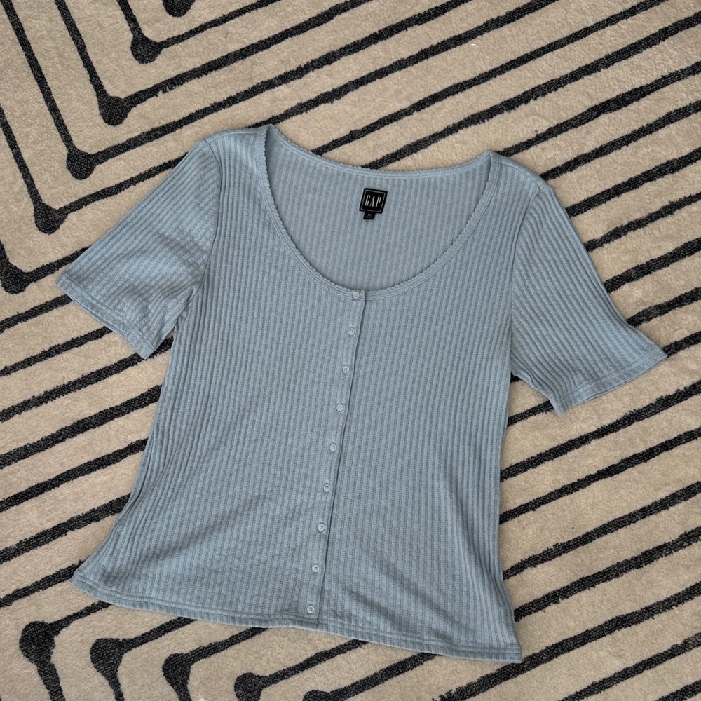 GAP Women's Light Blue Button-Front Tee